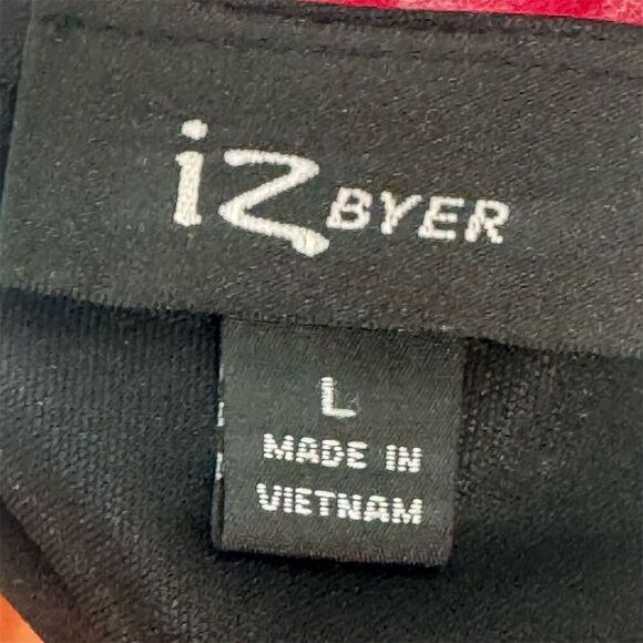 IZ Byer Floral Halter Top Size L Black Pink Rose Print Ruffle Hem Keyhole Back - Picture 7 of 9